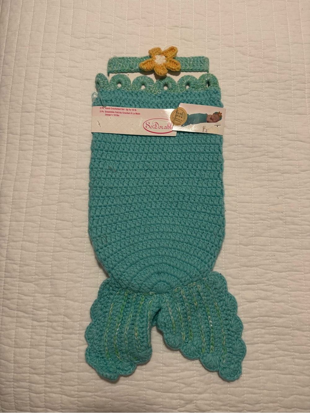 NWT 2-piece Crochet Knit Mermaid Turquoise with Sparkle Thead Costume for Baby